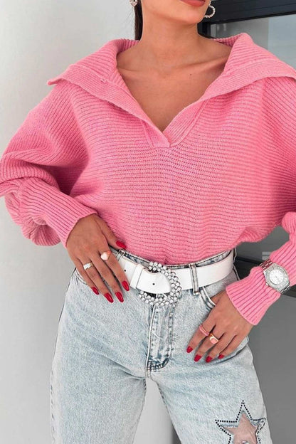 Carolina® | V-neck lapel sweater with puff sleeves