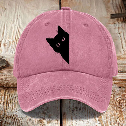Comstylish Japanese Art Black Cat Print Washed Sun Hat