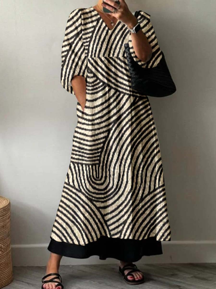Women'S Line Art Pattern Cotton Dress