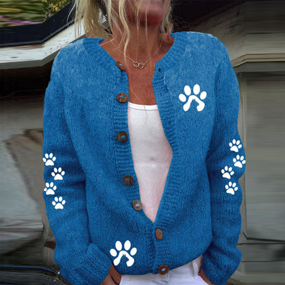 Comstylish Cute Paw Print Long Sleeved Knitted Cardigan