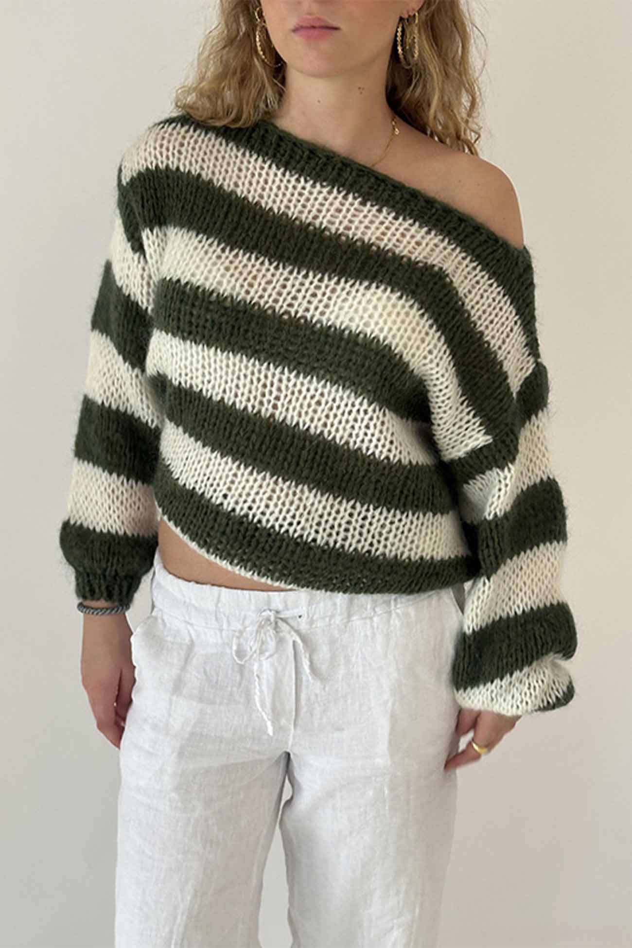 Gitta® | Striped long-sleeved knitted sweater with dropped shoulders