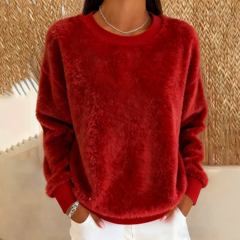 Comstylish Women's Christmas Solid Color Round Neck Plush Sweatshirt