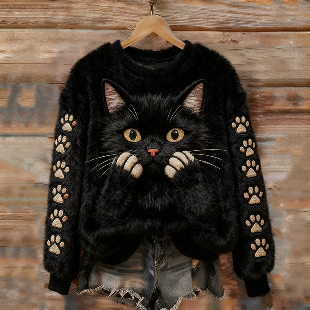 Comstylish Scarecrow Black Cat Flannel Crew Neck Sweatshirt