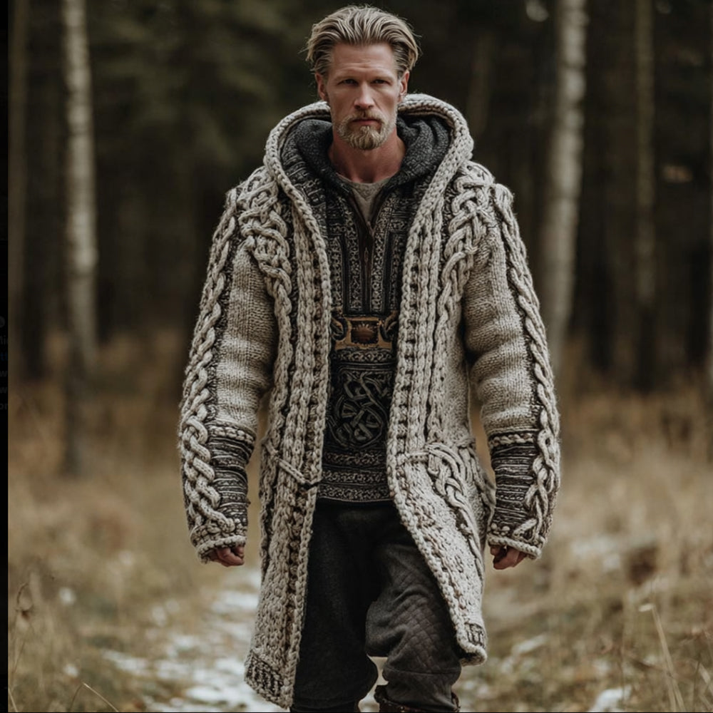 Men's Viking Style Thick Needle Hooded Sweater artswardrobe