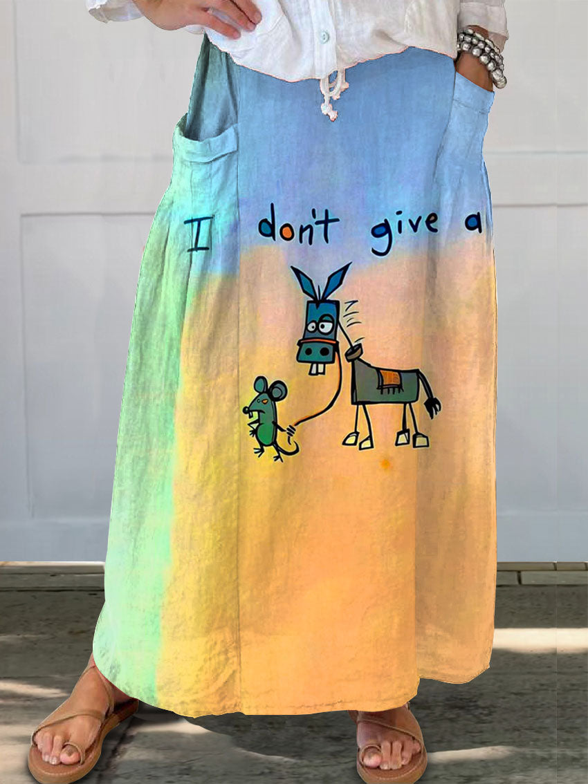 I Don’t Give A Funny Donkey Letter Linen Pocket Skirt