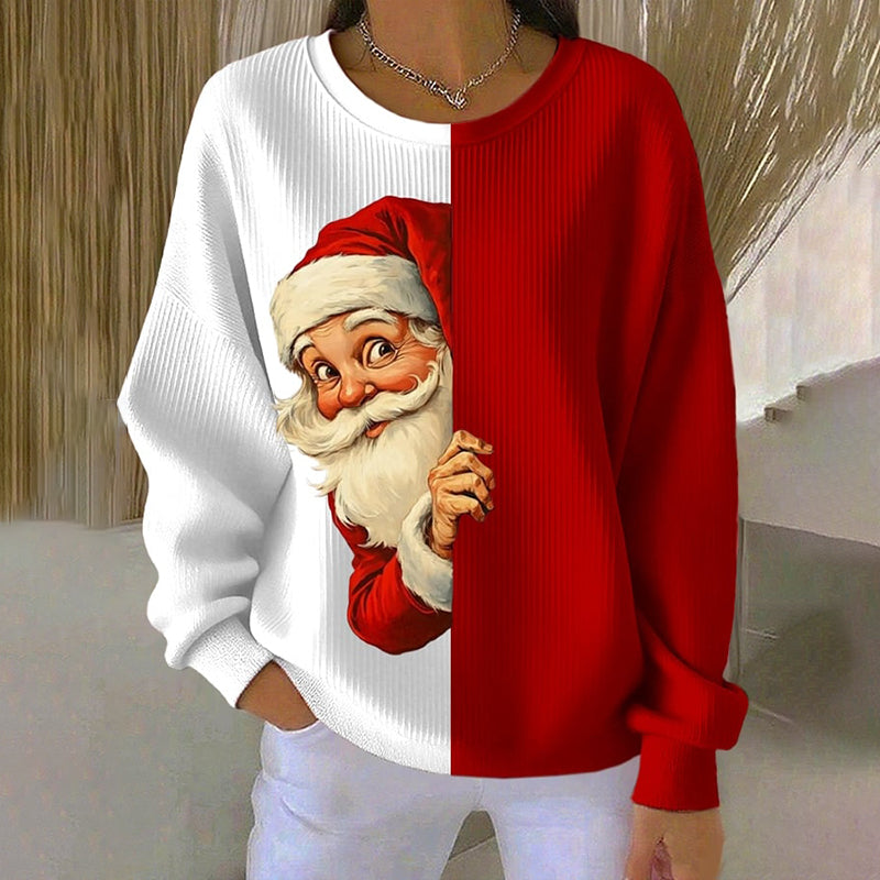 Comstylish Women's Funny Christmas Santa Claus Print Crew Neck Long Sleeve Sweatshirt