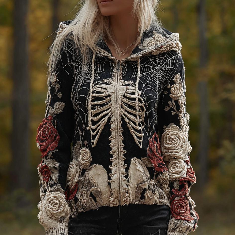 Ladies' Halloween Line Art Dark Style Knit Sweater Jacket artswardrobe