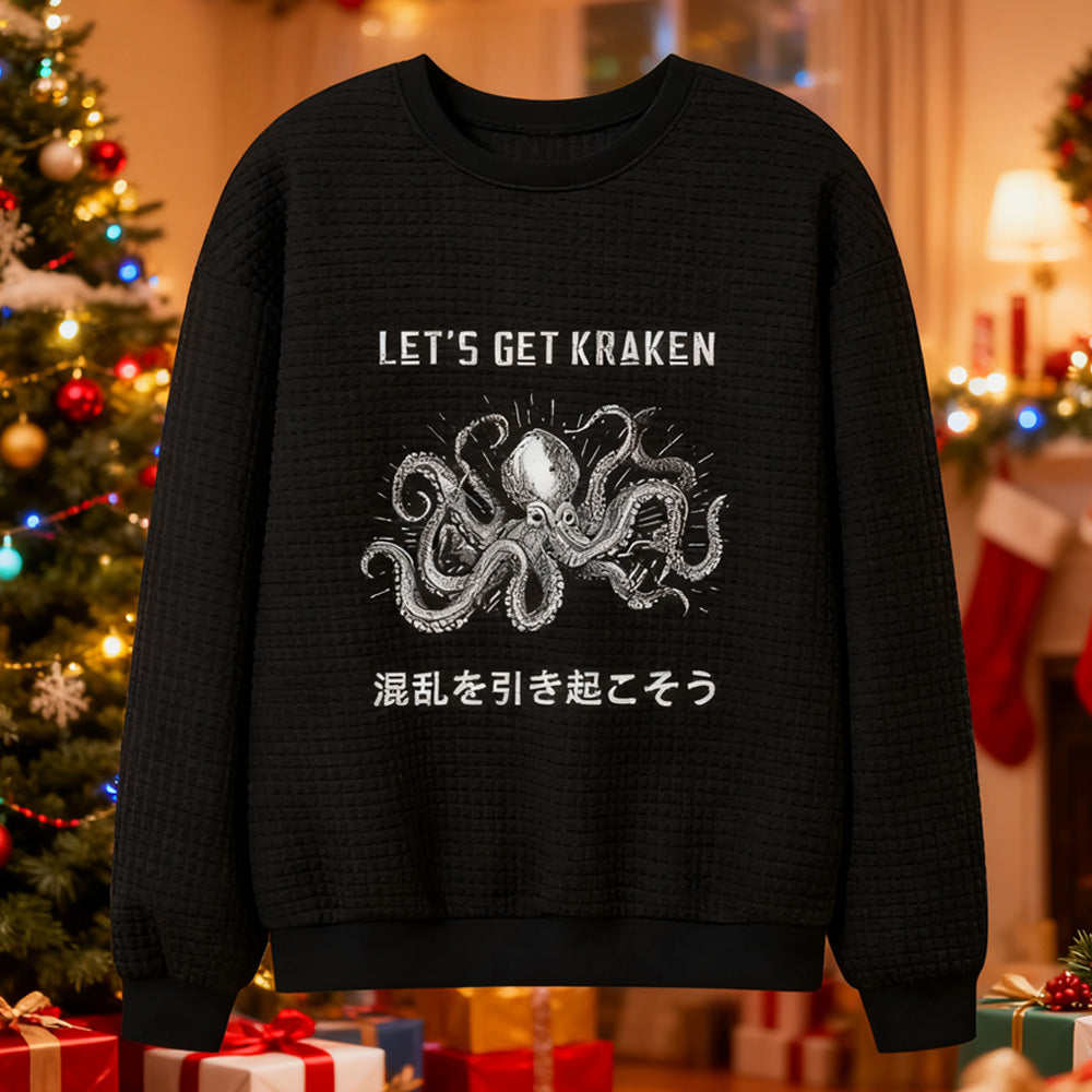 Comstylish Funny Octopus：let’s Get Kraken Waffle Sweatshirt