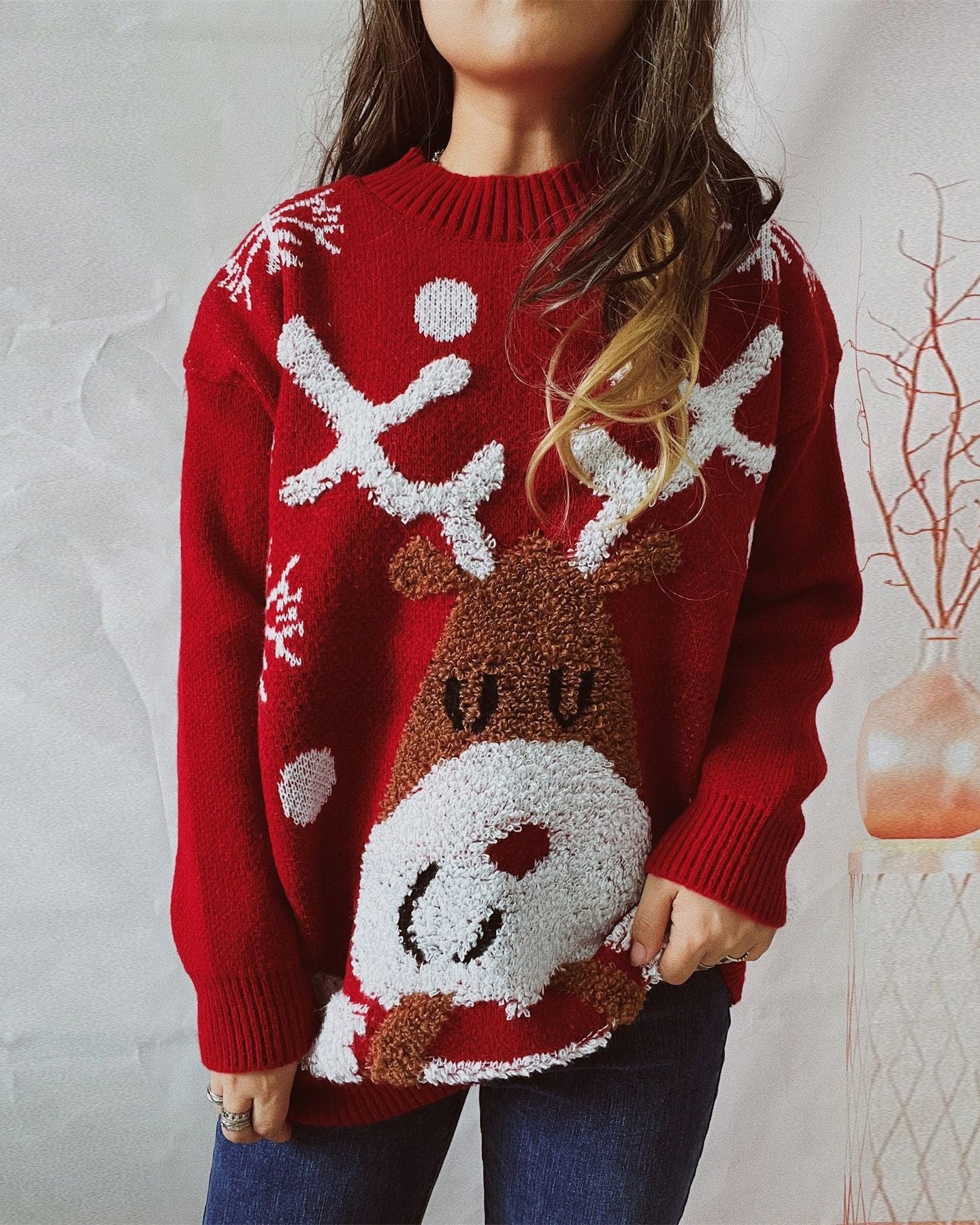 Berenice® | Red reindeer embroidered Christmas sweater