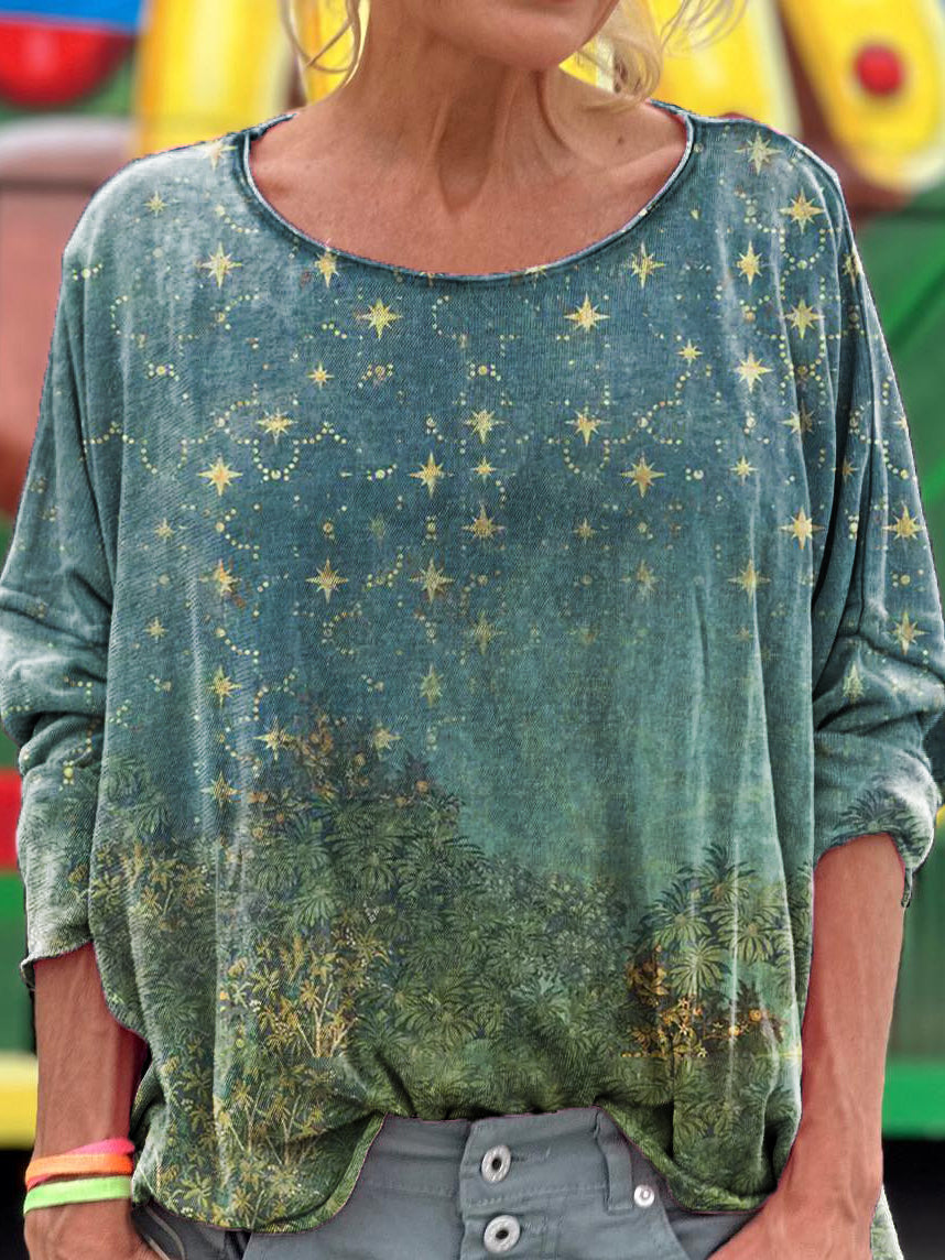 Star Grove Graphic Art Print Casual Long Sleeve T-Shirt