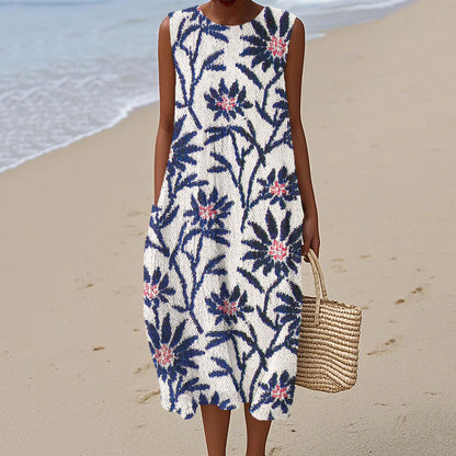 Comstylish Japanese Floral Pattern Women's Linen Vest Dress