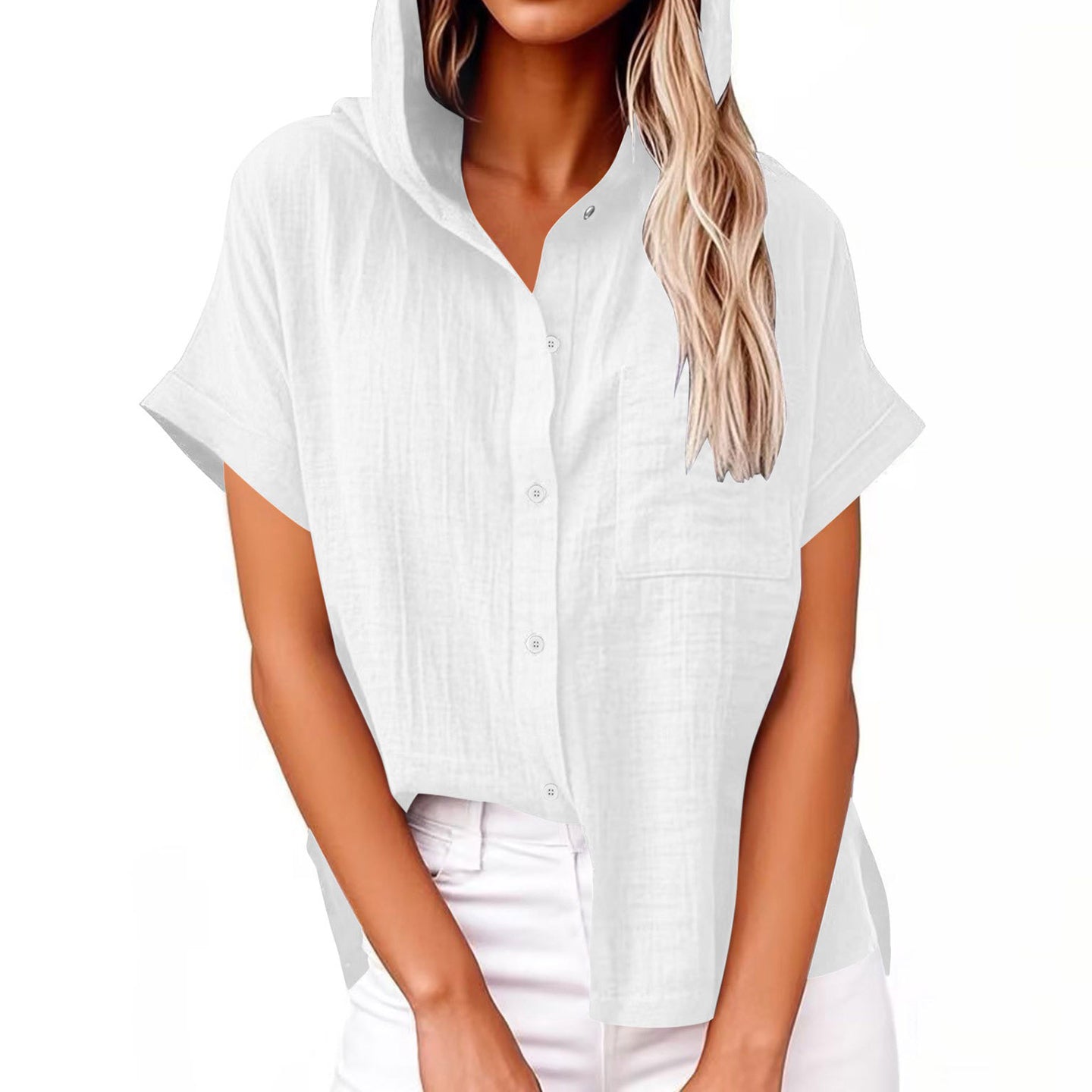 Women's Solid Color Linen Vintage Hooded Shirt artswardrobe