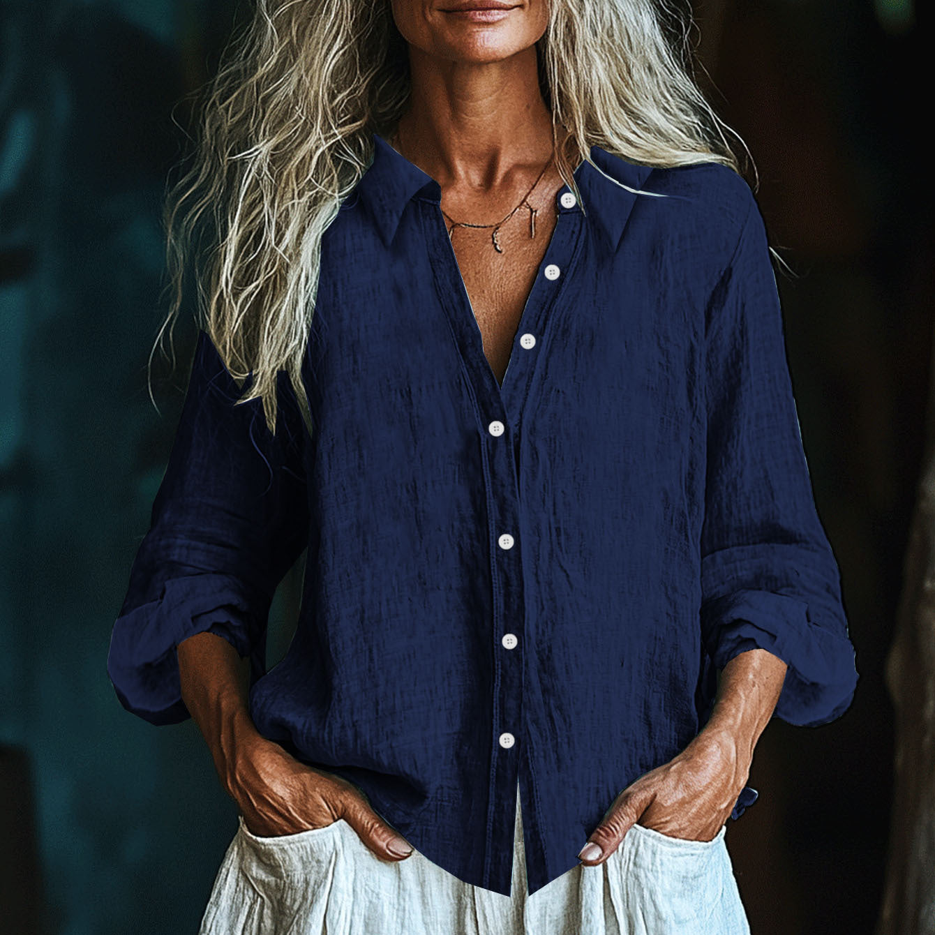 Vintage Elegant Art Linen Ruffle Shirt artswardrobe