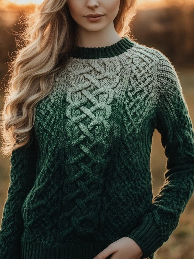 Retro Celtic Knot Knitted Gradient Chunky Cozy Sweater artswardrobe