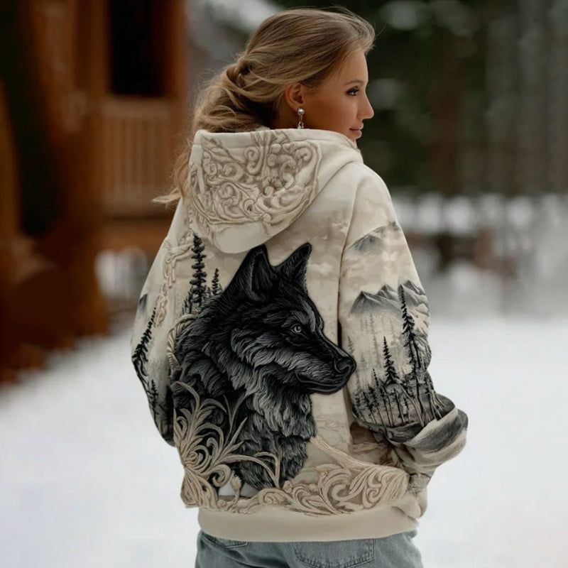 Comstylish Women's Viking Wolf Pattern Art Casual Hooded