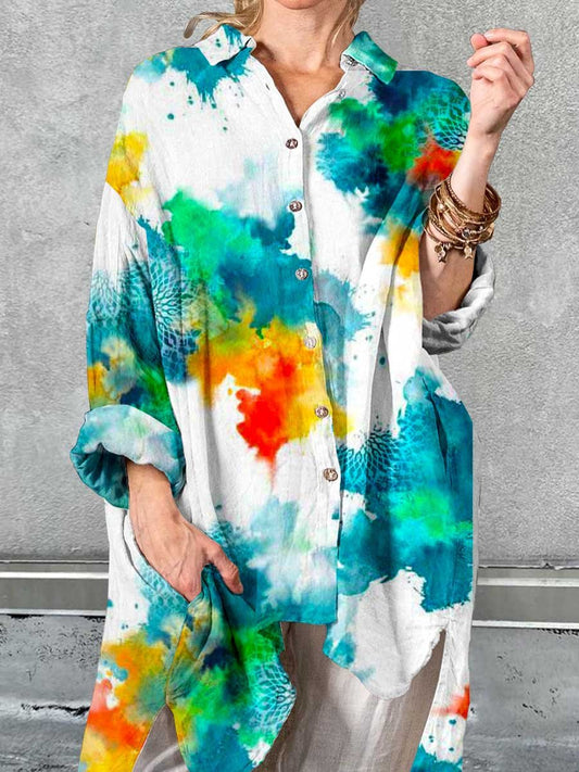 Women's Resort Style Tie-Dye Boho Pattern Cotton Shirt