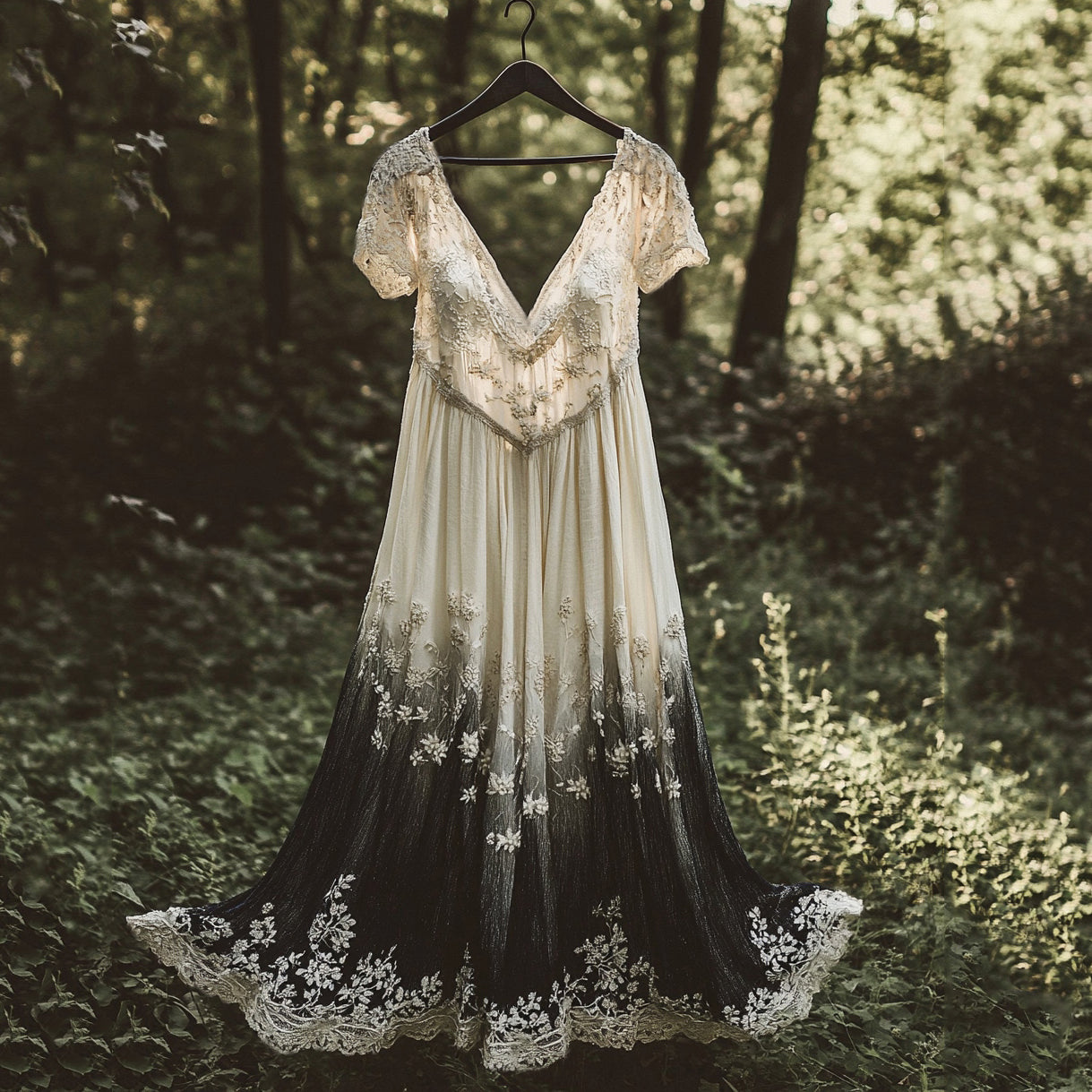 Floral Embroidered Pattern Linen Contrast Color Short Sleeve Dress artswardrobe