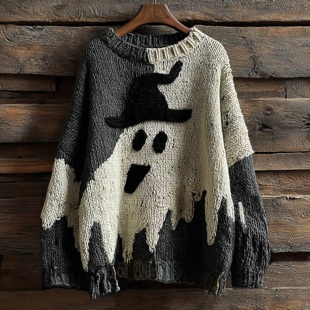 Halloween Ghost Knitted Warm Crew Neck Sweater artswardrobe