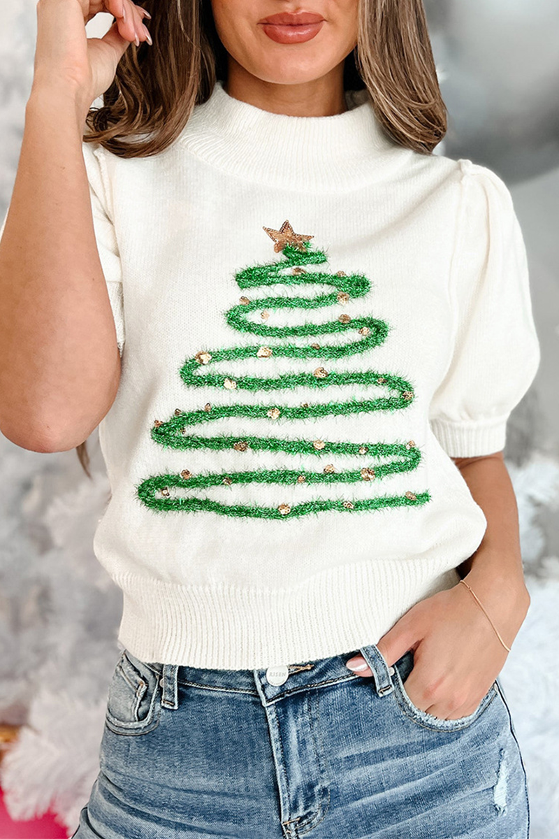 Carmen® | Casual turtleneck sweaters with Christmas tree sequin patchwork