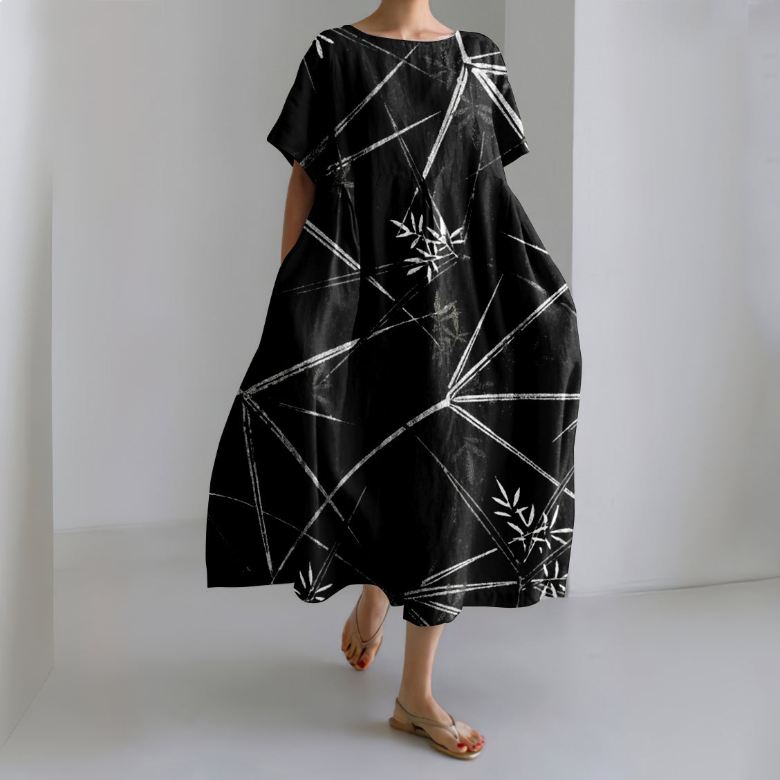 Comstylish Vintage Bamboo Art Linen Blend Maxi Dress