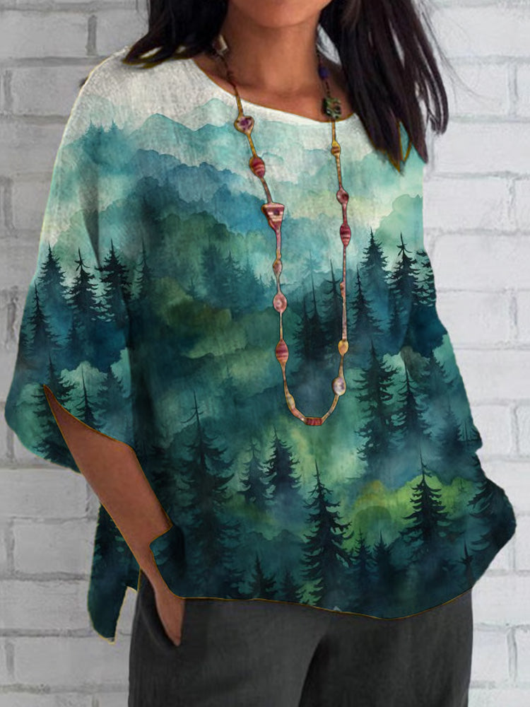 Women's Casual Forest Mountain Printed Shirt artswardrobe