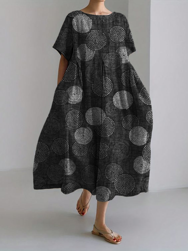 Comstylish Ripples Inspired Japanese Pattern Linen Blend Maxi Dress