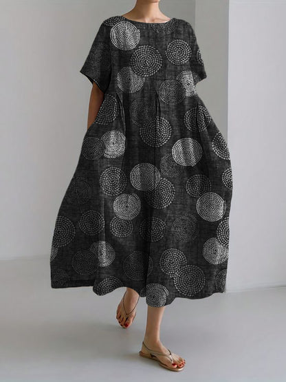 Comstylish Ripples Inspired Japanese Pattern Linen Blend Maxi Dress