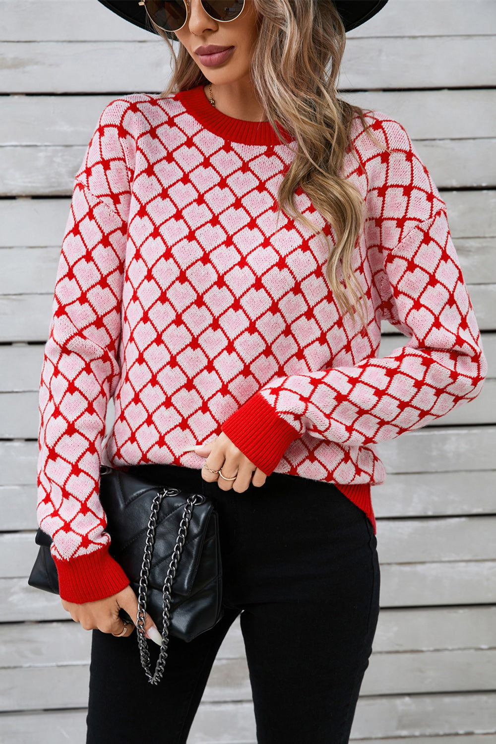 Hannah® | Contrasting crew neck sweater with dropped shoulders