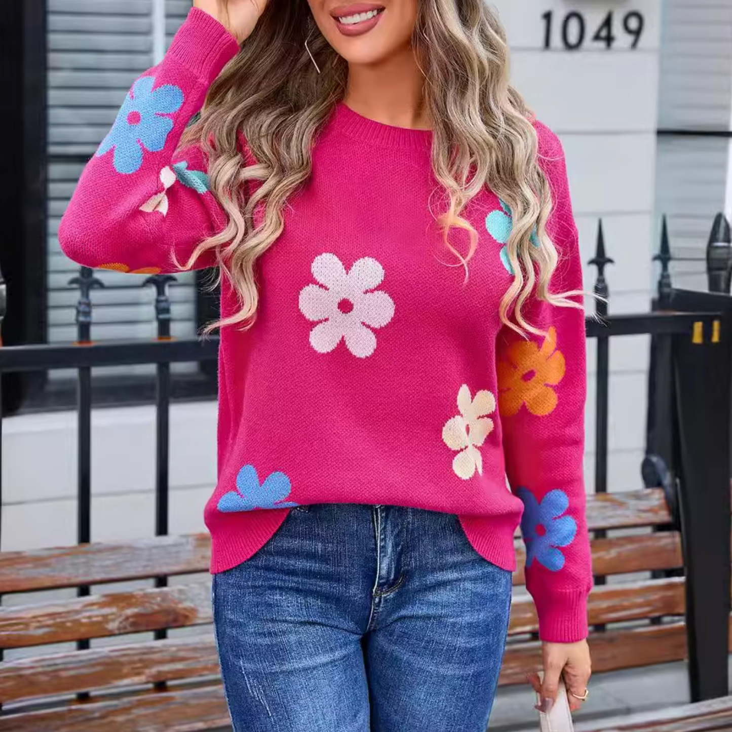 Vanesa® | Knitted sweater with a floral pattern