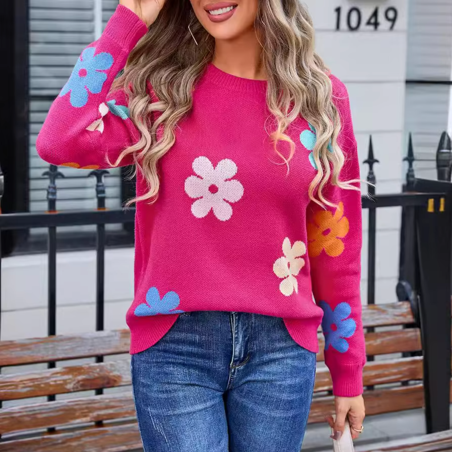 Vanesa® | Knitted sweater with a floral pattern