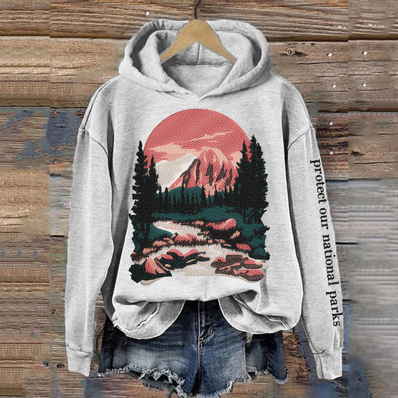 Comstylish Protect Our National Parks Embroidered Washed Cozy Hoodie