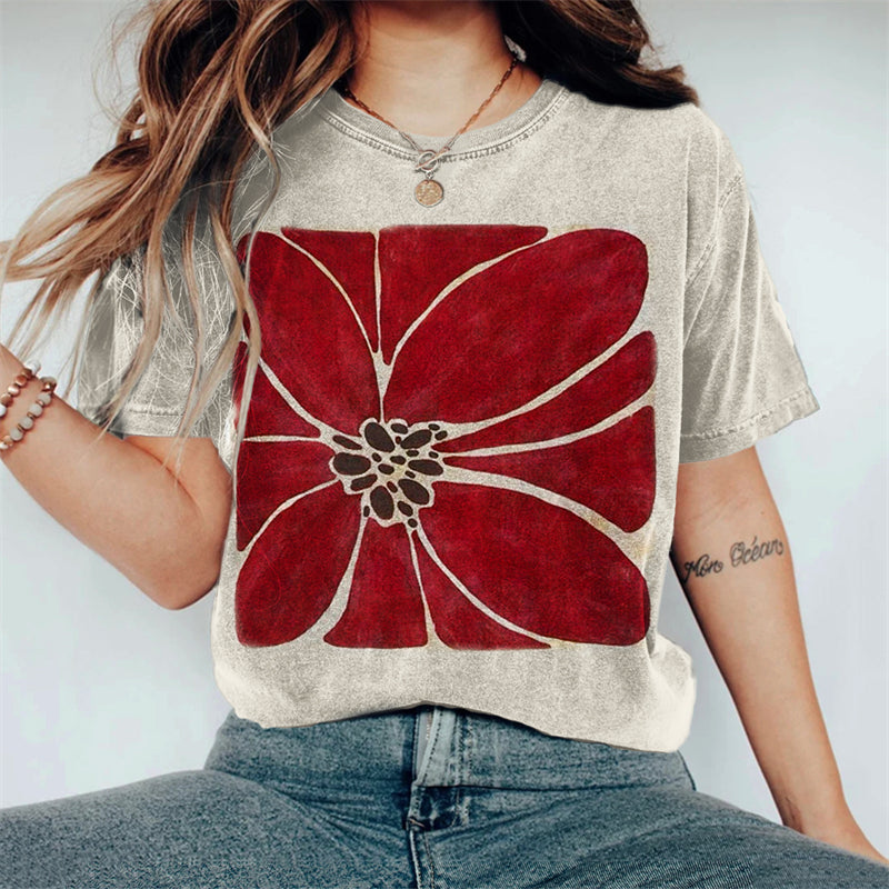 Comstylish Classy Flower Square Lino Art Washed T Shirt