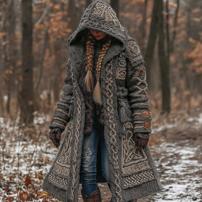 Women's Vintage Viking Celtic Knot Knit Long Sweater Jacket artswardrobe