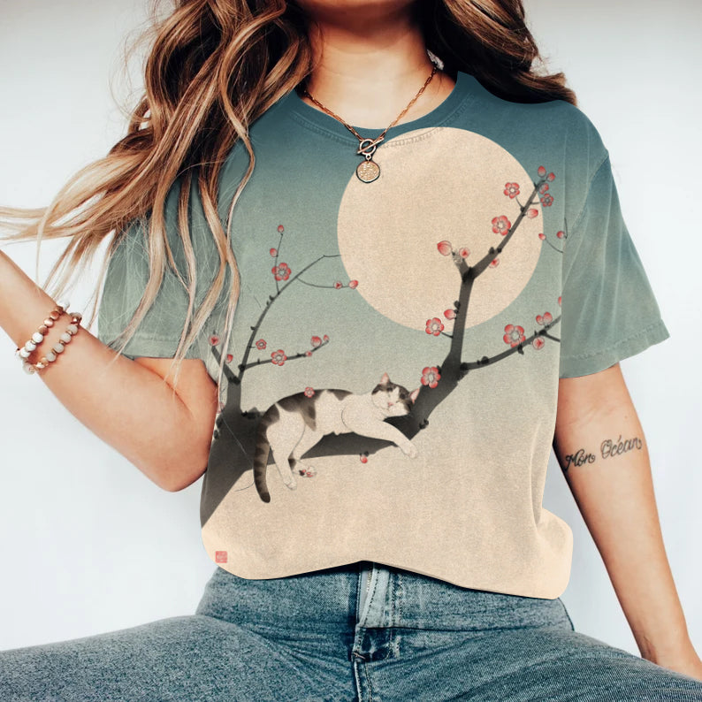 Comstylish Cute Cats Sakura Art Vintage T-shirts