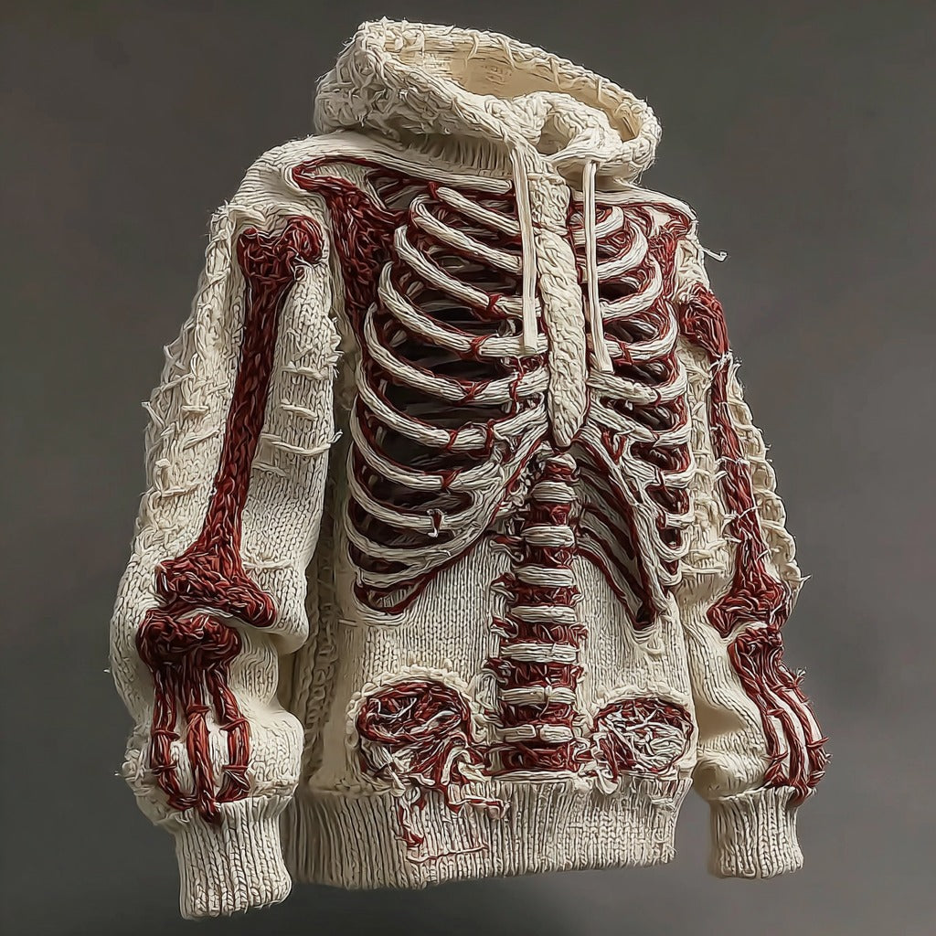 Halloween Skull Men's Knitted Warm Hooded Sweater artswardrobe