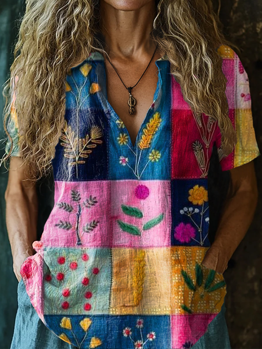 Women's Bohemian Floral Art Print Casual Short Sleeve Comfortable Cott