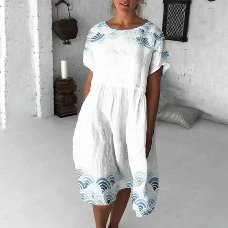 Comstylish Vintage Japanese Totem Art Flowy Midi Dress