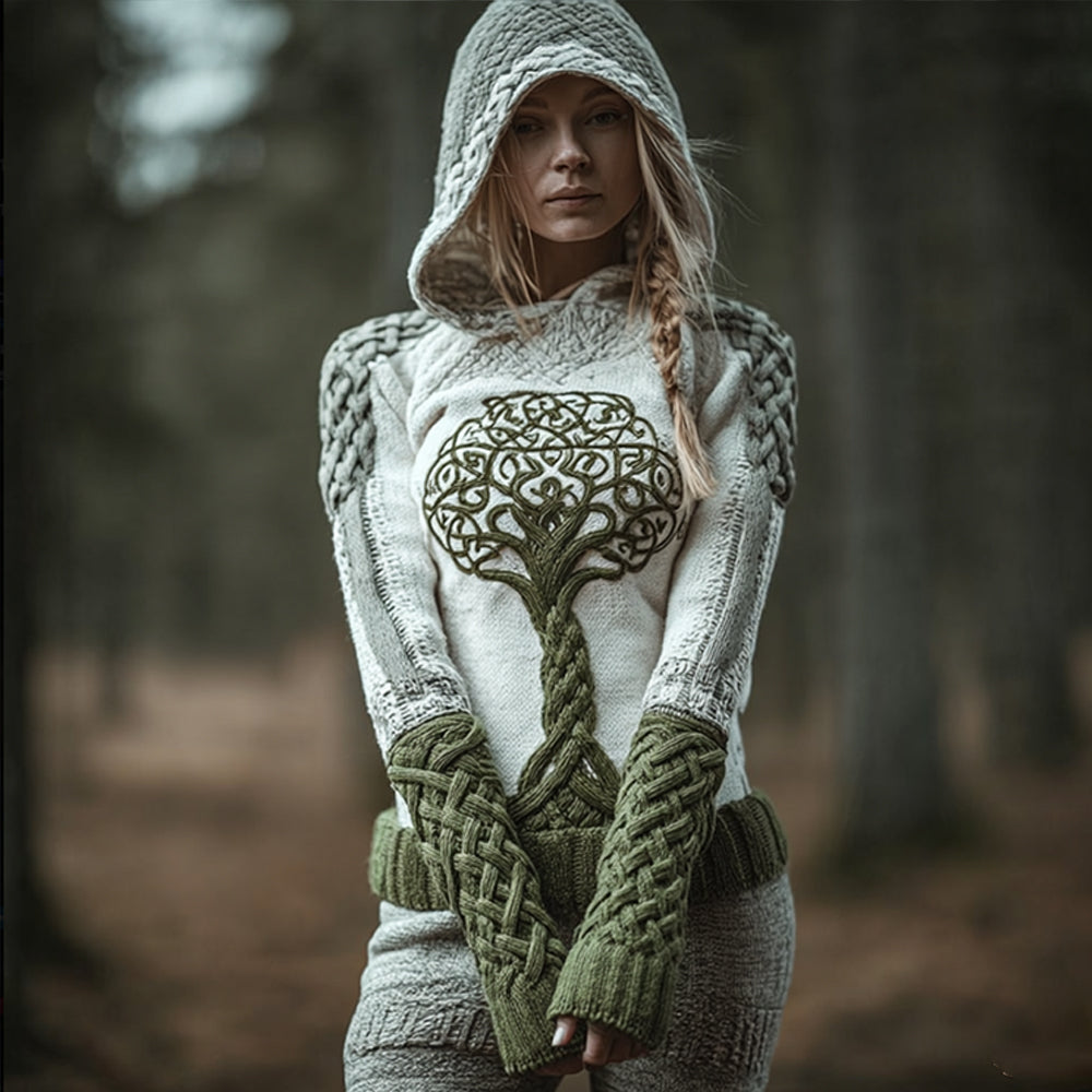 Women's Viking Style Tree Of Life Celtic Knot Hooded Sweater artswardrobe