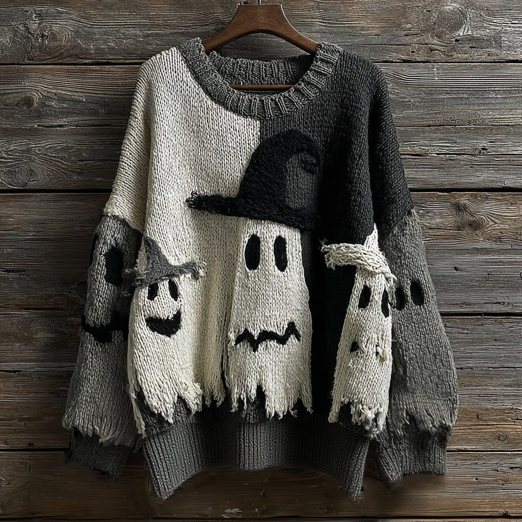 Halloween Ghost Knitted Warm Crew Neck Sweater artswardrobe