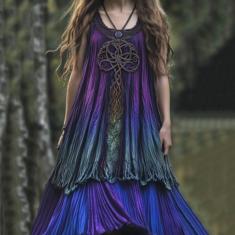 Women's Vintage Viking Tree Of Life Casual Comfort Sleeveless Dress artswardrobe