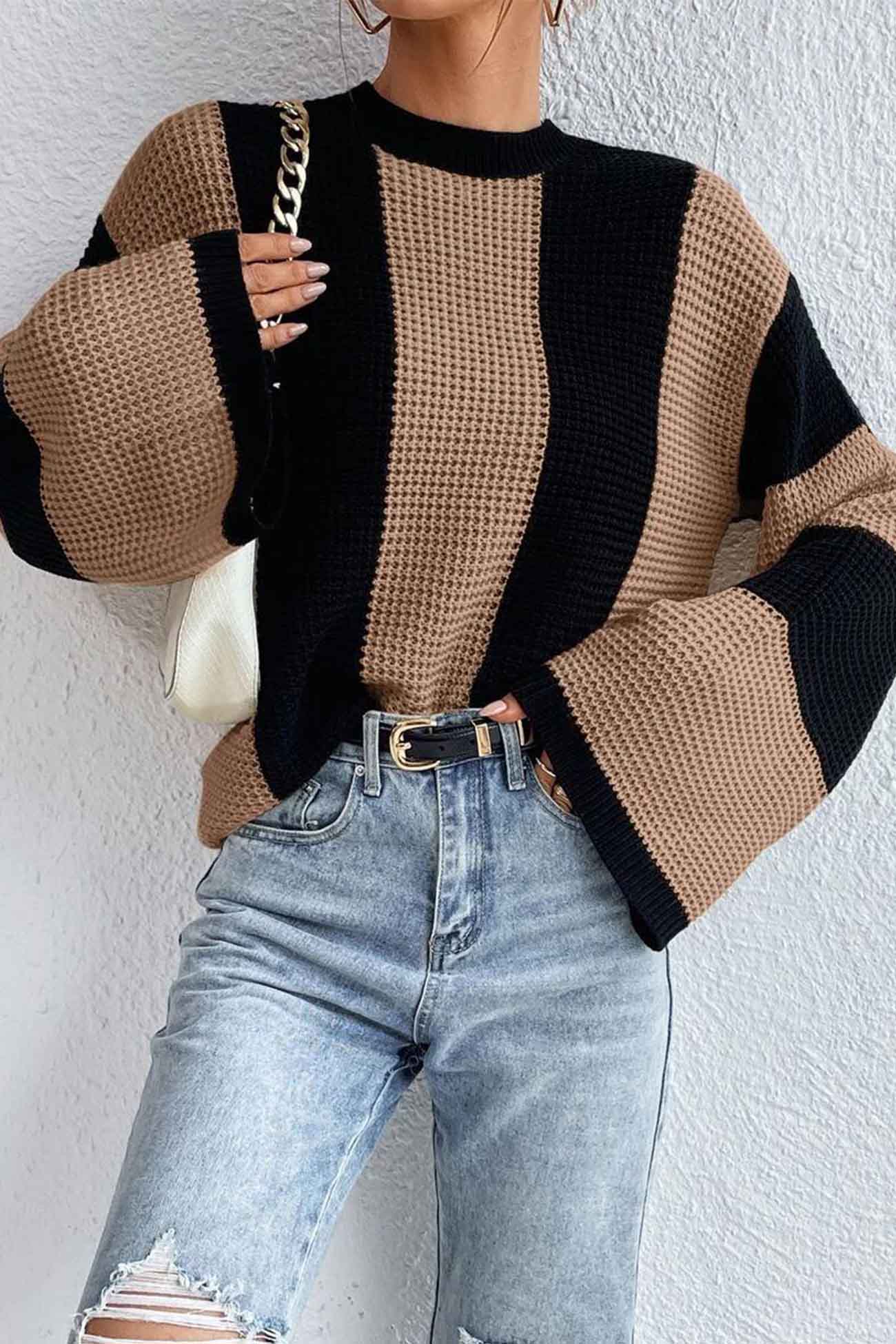 Cornelia® | Colorblock striped long sleeve knit sweater