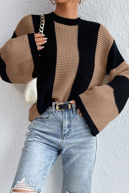 Cornelia® | Colorblock striped long sleeve knit sweater