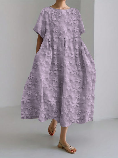 Comstylish Floral Lace Embroidered Linen Blend Maxi Dress