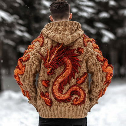 Men's Viking Dragon Celtic Thick Knit Zip-up Hooded Sweater artswardrobe