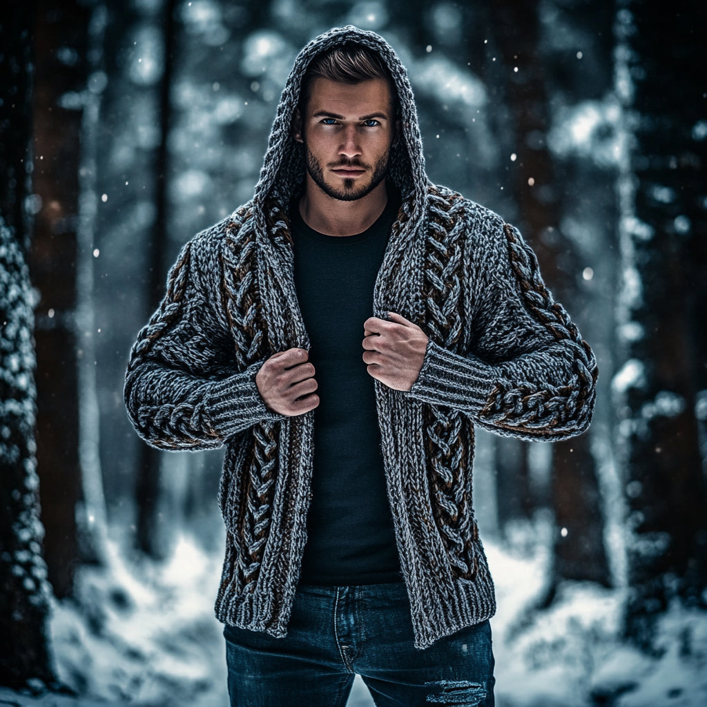 Men's Vintage Celtic Knot Jacquard Chunky Knit Cozy Zip Up Cardigan Sweater artswardrobe