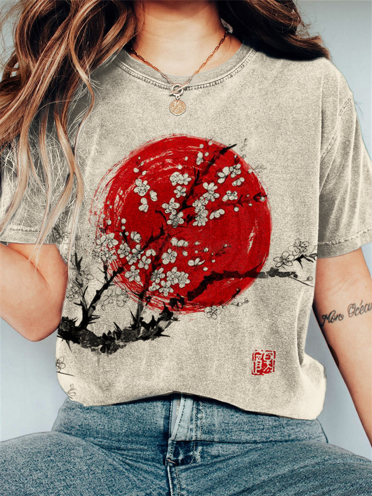 Comstylish Sunrise Plum Blossom Japanese Art Vintage T Shirt