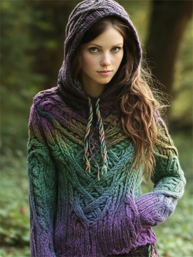 Elf Inspired Mystical Gradient Celtic Cozy Hooded Sweater artswardrobe