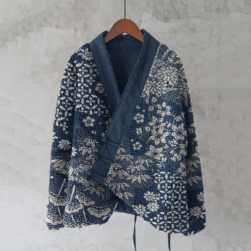 Comstylish Japanese Flower Art Plush Cardigan