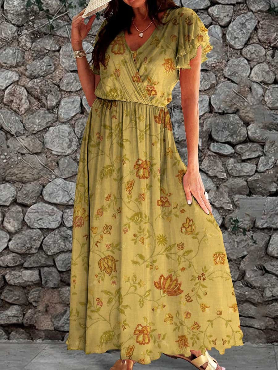 Women's Vintage Simple Floral Pattern Flowing Dress