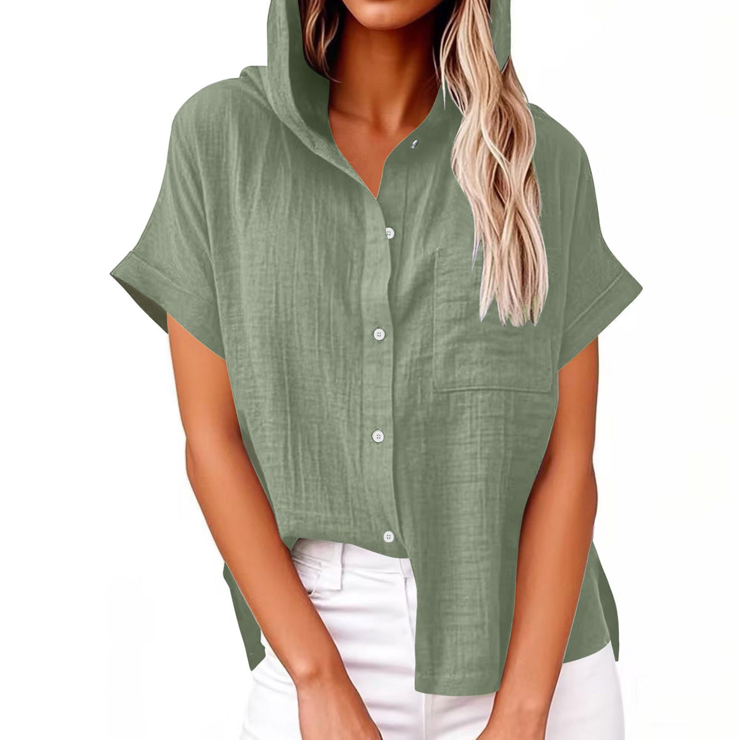 Women's Solid Color Linen Vintage Hooded Shirt artswardrobe